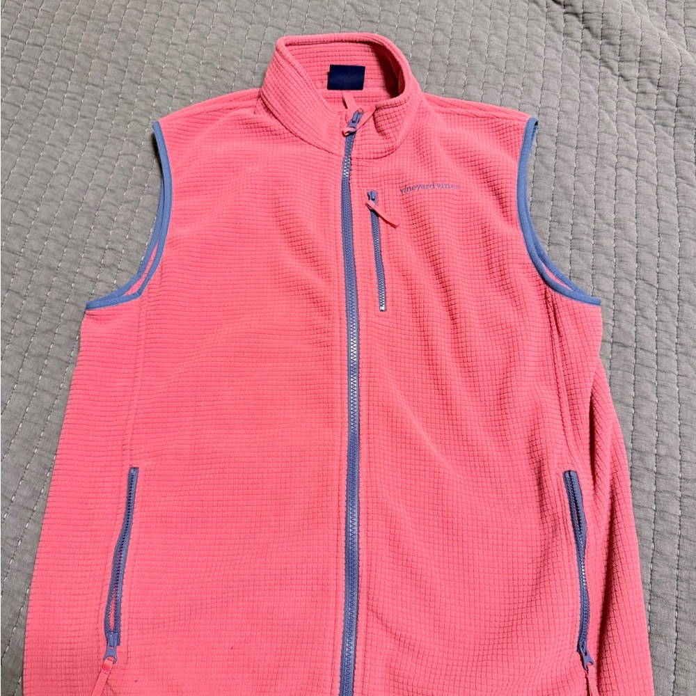 Vineyard Vines Pink Kids Fleece Vest with Blue Trim